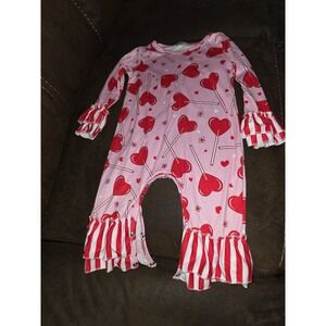 Clover cottage romper one piece valentine's day heart lollipop size 12 24 months